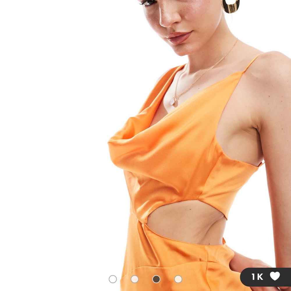 ASOS DESIGN satin cowl midaxi dress with cut out waist graduated hem in orange